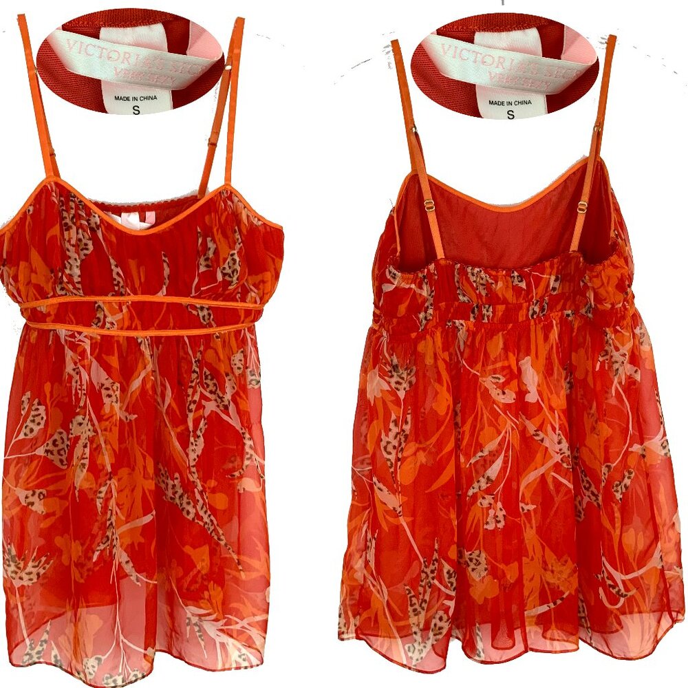 New Victoria's Secret Very Sexy Babydoll Slip Dress Chemise Orange Sz S - Picture 2 of 16